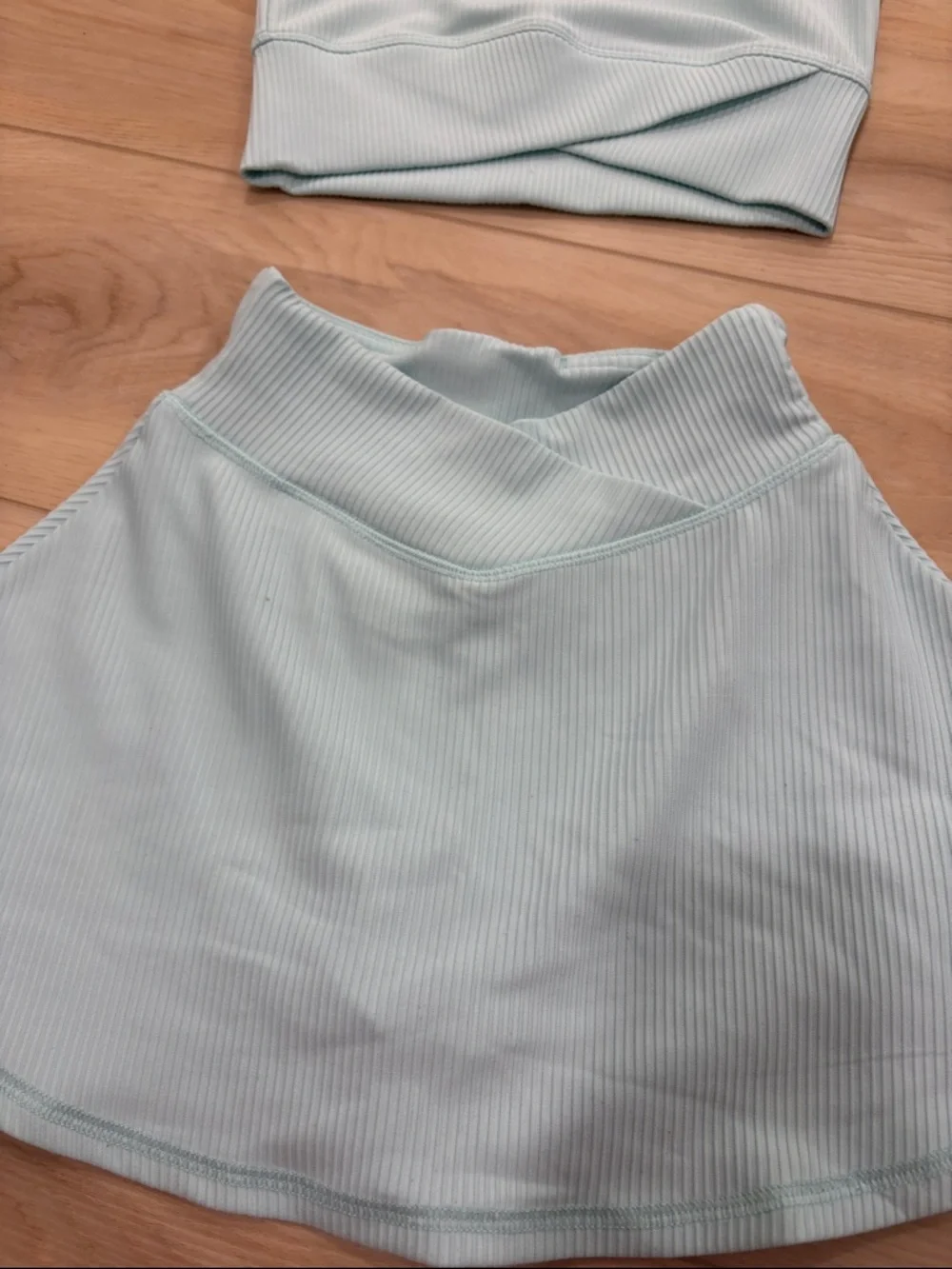 Yogalicious Light Aqua Ribbed Crop Top & Circle Skirt Set